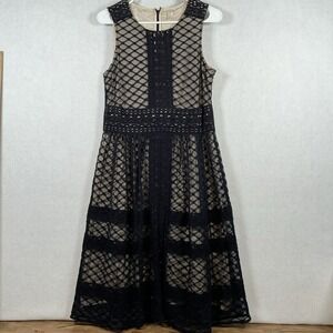 Sundance Black Crochet Lace Sleeveless Midi Dress Tan Lining Women's Size 6